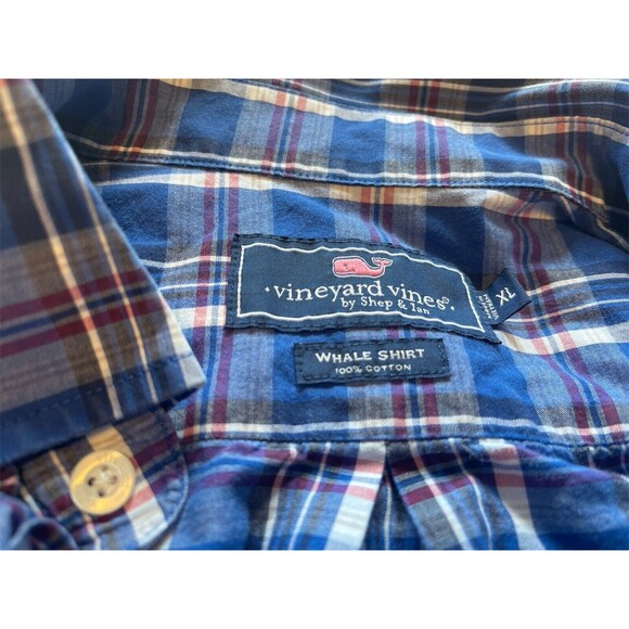 Vineyard Vines Whale Shirt Mens XL Blue Red Check Plaid Button Down Collar - Picture 2 of 4